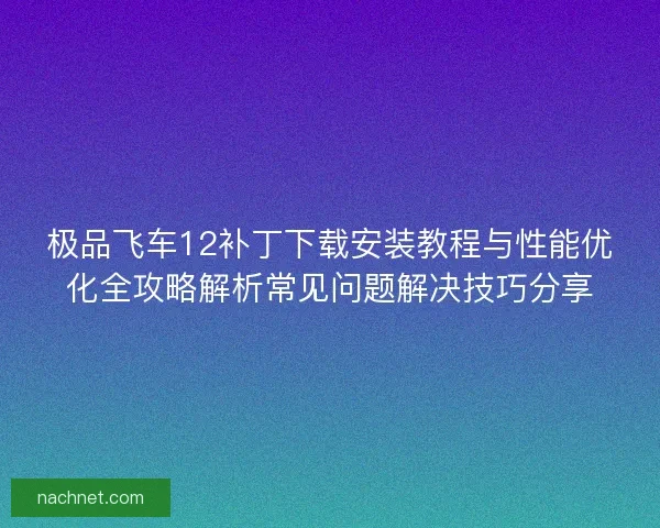 极品飞车12补丁下载安装教程与性能优化全攻略解析常见问题解决技巧分享